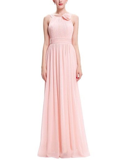 A-line Scoop Neck Chiffon Floor-length with Pleats Bridesmaid Dresses #Milly01013402