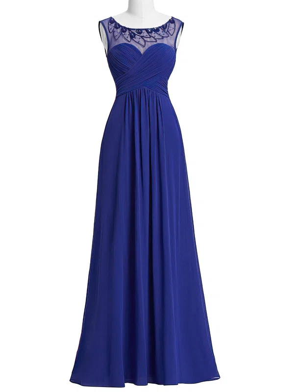 A-line Scoop Neck Chiffon Tulle Floor-length with Beading Bridesmaid Dresses #Milly01013405
