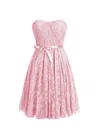 A-line Sweetheart Lace Short/Mini with Sashes / Ribbons Bridesmaid Dresses #Milly01013410