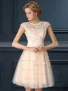 A-line Scoop Neck Tulle Short/Mini with Appliques Lace Bridesmaid Dresses #Milly01013413