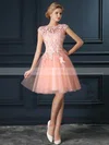 A-line Scoop Neck Tulle Short/Mini with Appliques Lace Bridesmaid Dresses #Milly01013413