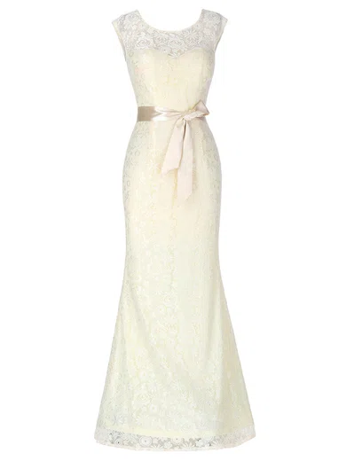 Trumpet/Mermaid Scoop Neck Lace Floor-length with Sashes / Ribbons Bridesmaid Dresses #Milly01013418