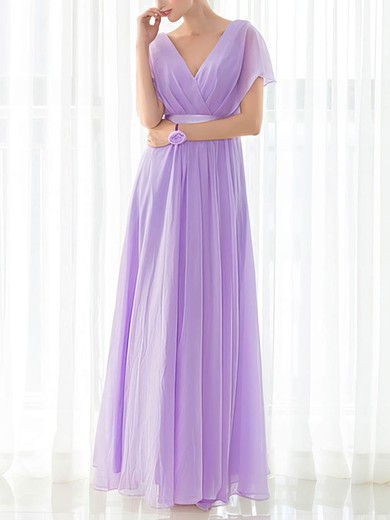 Empire V-neck Chiffon Floor-length with Sashes / Ribbons Bridesmaid Dresses #Milly01013419