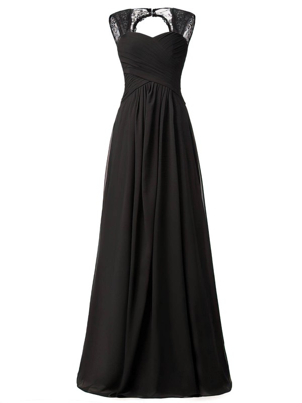 A-line Sweetheart Lace Chiffon Floor-length with Ruffles Bridesmaid ...