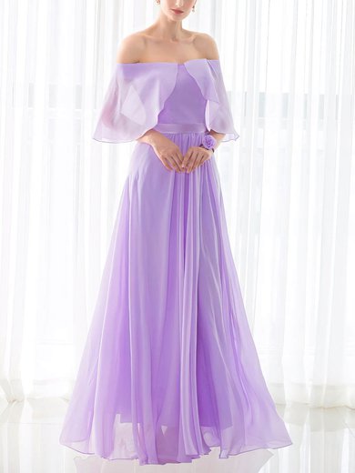 A-line Off-the-shoulder Chiffon Floor-length with Sashes / Ribbons Bridesmaid Dresses #Milly01013433