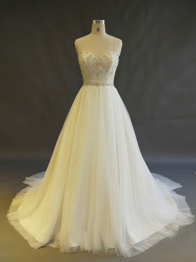 Ball Gown Sweetheart Tulle Chapel Train with Beading Wedding Dresses #Milly00022897