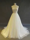 Ball Gown Sweetheart Tulle Chapel Train Wedding Dresses With Beading #Milly00022897