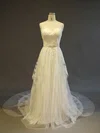 Ball Gown Sweetheart Tulle Court Train Wedding Dresses With Beading #Milly00022902