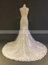 Trumpet/Mermaid Scoop Neck Tulle Court Train with Appliques Lace Wedding Dresses #Milly00022903