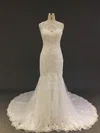 Trumpet/Mermaid Illusion Tulle Court Train Wedding Dresses With Appliques Lace #Milly00022904