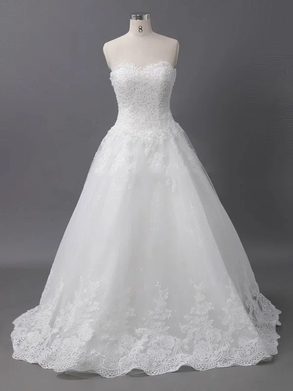 Ball Gown Sweetheart Tulle Court Train Wedding Dresses With Appliques Lace #Milly00022905
