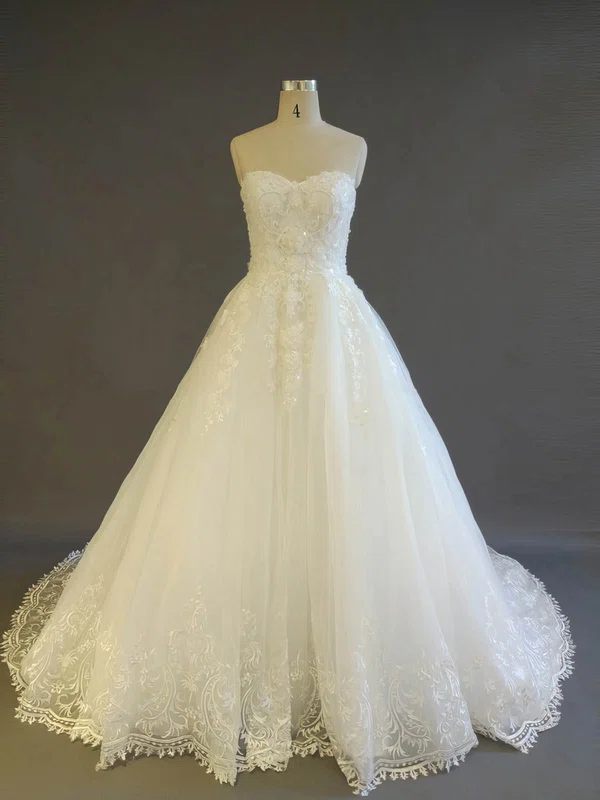 Ball Gown Sweetheart Tulle Court Train with Pearl Detailing Wedding Dresses #Milly00022908