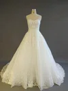Ball Gown Sweetheart Tulle Court Train Wedding Dresses With Appliques Lace #Milly00022908