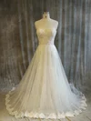 Ball Gown Sweetheart Lace Tulle Chapel Train Wedding Dresses With Appliques Lace #Milly00022916
