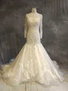 Trumpet/Mermaid Illusion Organza Chapel Train Wedding Dresses With Beading #Milly00022918