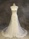 Trumpet/Mermaid Illusion Tulle Chapel Train Wedding Dresses With Appliques Lace #Milly00022919
