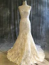 Trumpet/Mermaid V-neck Lace Tulle Sweep Train Wedding Dresses With Beading #Milly00022920