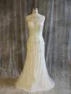 Trumpet/Mermaid Halter Tulle Sweep Train Wedding Dresses With Beading #Milly00022921