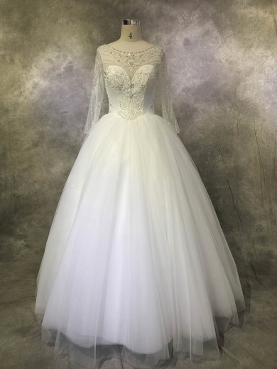Ball Gown Scoop Neck Tulle Floor-length with Sequins Wedding Dresses #Milly00022923