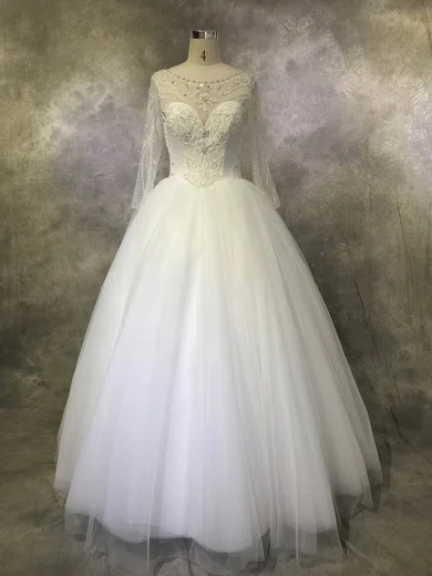 Ball Gown/Princess Illusion Tulle Floor-length Wedding Dresses With Beading #Milly00022923