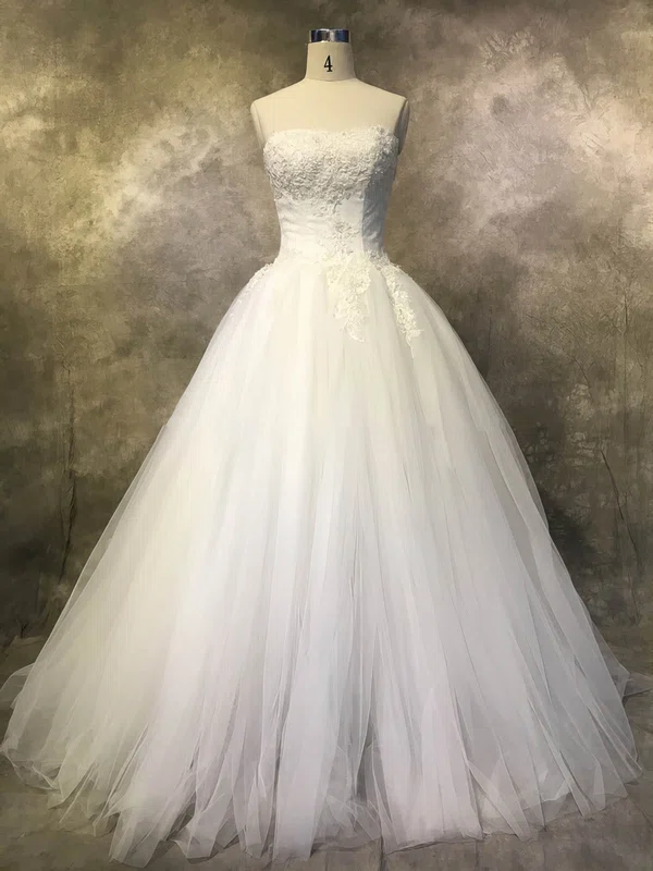 Ball Gown Straight Tulle Court Train Wedding Dresses With Appliques Lace #Milly00022925