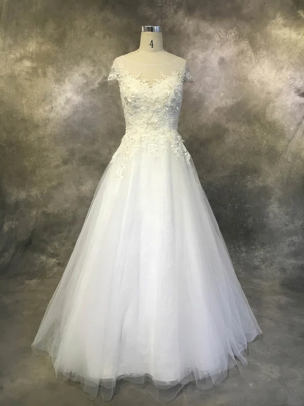 Ball Gown Scoop Neck Tulle Court Train with Appliques Lace Wedding Dresses #Milly00022930