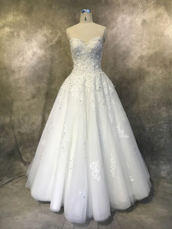 Ball Gown Sweetheart Tulle Floor-length Wedding Dresses With Appliques Lace #Milly00022935
