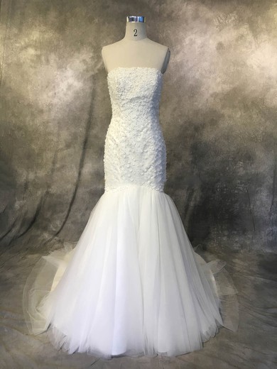 Trumpet/Mermaid Straight Tulle Court Train Wedding Dresses With Beading #Milly00022940