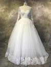 Ball Gown Illusion Tulle Chapel Train Wedding Dresses With Appliques Lace #Milly00022942