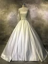 Ball Gown Illusion Satin Court Train Wedding Dresses With Beading #Milly00022943