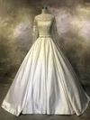 Ball Gown Scoop Neck Satin Tulle Court Train with Beading Wedding Dresses #Milly00022943