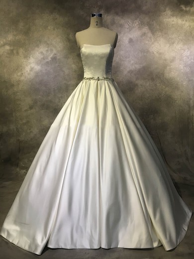 Ball Gown Strapless Satin Court Train with Buttons Wedding Dresses #Milly00022944