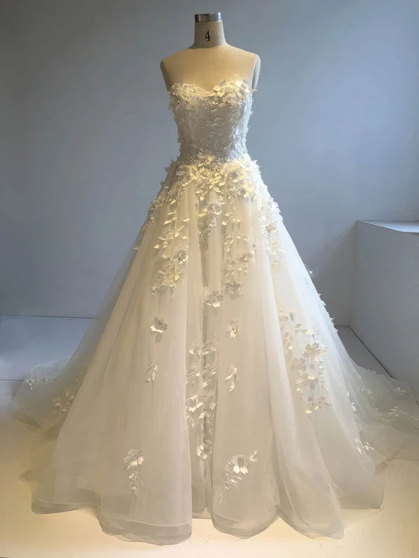 Ball Gown Sweetheart Organza Court Train Wedding Dresses With Appliques Lace #Milly00022946
