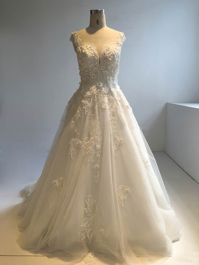 Ball Gown Illusion Tulle Cathedral Train Wedding Dresses With Beading #Milly00022949
