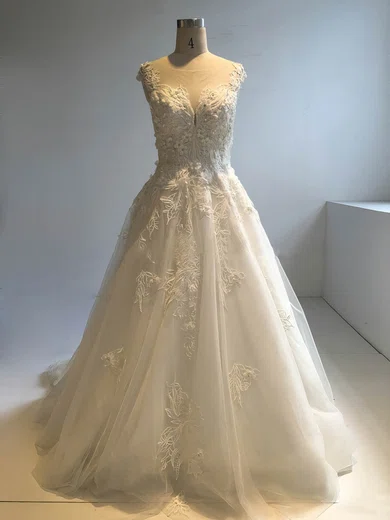 Ball Gown/Princess Illusion Tulle Cathedral Train Wedding Dresses With Beading #Milly00022949