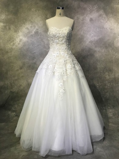Ball Gown Sweetheart Tulle Floor-length Wedding Dresses With Appliques Lace #Milly00022952