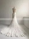 Trumpet/Mermaid Scoop Neck Lace Tulle Court Train with Pearl Detailing Wedding Dresses #Milly00022954