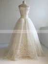 Ball Gown V-neck Tulle Floor-length with Beading Wedding Dresses #Milly00022955