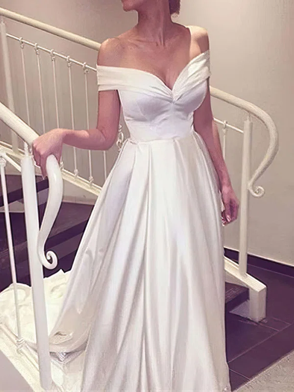 Ball Gown/Princess Off-the-shoulder Satin Sweep Train Wedding Dresses With Ruffles #Milly00022957