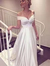 Ball Gown Off-the-shoulder Satin Sweep Train Wedding Dresses With Ruffles #Milly00022957