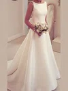 Ball Gown Scoop Neck Satin Sweep Train Wedding Dresses With Bow #Milly00022964