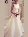 Ball Gown Scoop Neck Satin Sweep Train Wedding Dresses With Bow #Milly00022964