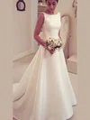 Princess Scoop Neck Satin Sweep Train with Bow Wedding Dresses #Milly00022964