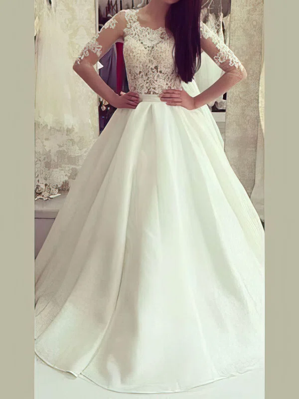 Ball Gown/Princess Illusion Satin Sweep Train Wedding Dresses With Appliques Lace #Milly00022973