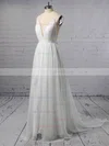 A-line V-neck Tulle Sweep Train with Sashes / Ribbons Wedding Dresses #Milly00022975