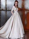 Ball Gown Illusion Satin Court Train Wedding Dresses With Sashes / Ribbons #Milly00022977