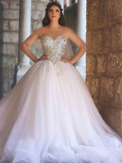 Ball Gown Sweetheart Tulle Court Train Wedding Dresses With Crystal Detailing #Milly00022979