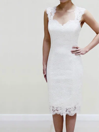 Sheath/Column Sweetheart Lace Short/Mini with Ruffles Wedding Dresses #Milly00022980