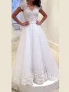 Ball Gown/Princess V-neck Tulle Sweep Train Wedding Dresses With Sashes / Ribbons #Milly00022982