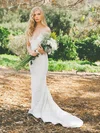 Trumpet/Mermaid V-neck Lace Sweep Train Wedding Dresses #Milly00022986